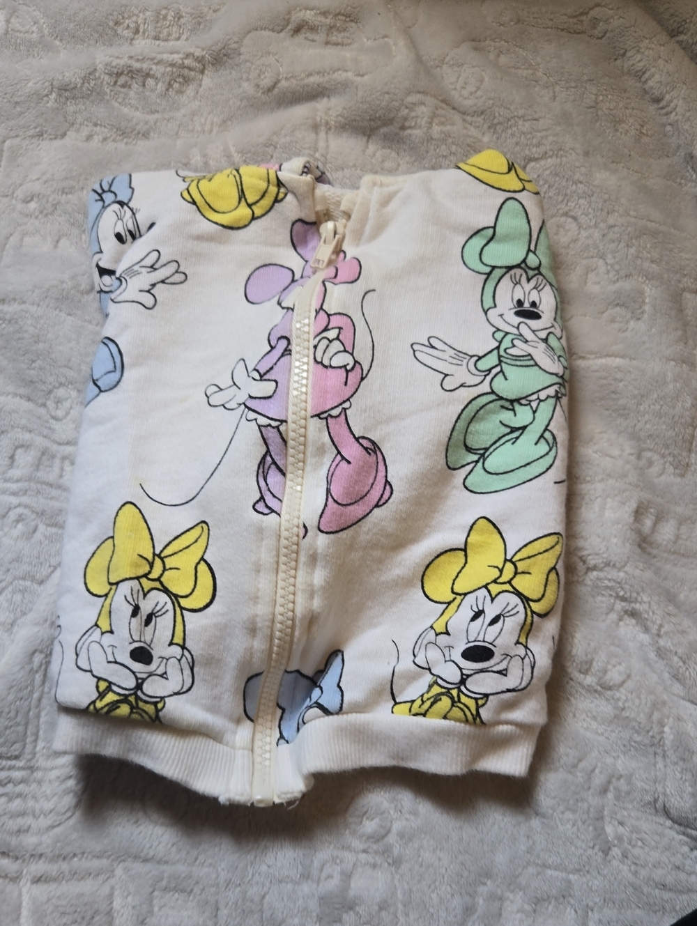 White Minnie Mouse Print Kids Zip-Up Bottoms
